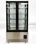 Commercial Upright Freezer With Two Swing Glass Doors And Four Side Transparent Panels Delivers spacious view of interior shelves.