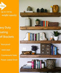 Heavy Duty Floating Shelf Bracket Set Of 6 Solid Steel Hidden Shelving Supports for Wood Shelves on Living Room Wall