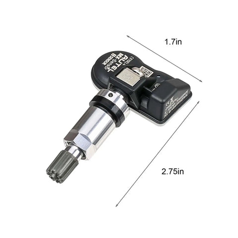 Single unit from MX Sensor TPMS Set Of 4 Programmable All In One 315MHz 433MHz Press In TPMS Sensors With Metal Valves, dimensions labeled.