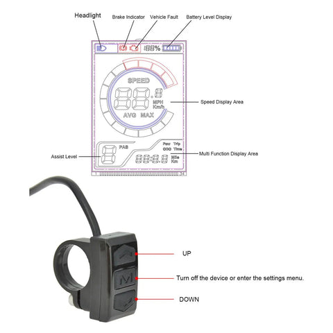 Waterproof LCD Bike Display Panel With 5 Pin X1 Connector For 24V 36V 48V Electric Bikes And Scooters Beefy Speedometer Dashboard Replacement ABS Built For Long Battery Life Easy Install Clear Readout For Electric Mountain Bikes