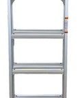 Heavy Duty Aluminum Pontoon Dock Boarding Ladder With Four Wide Steps And 15 Degree Angled Design, tall handrails, front view