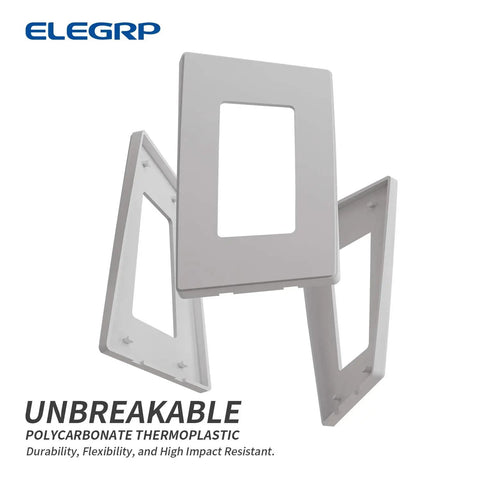 Three Matte White 1 Gang Screwless Wall Plate Covers for Decorator Receptacle and Switch, UL Listed, showing different angles