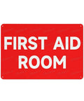 First Aid Room 8x12 Aluminum Safety Sign For Indoor Outdoor Use, Medical Emergency Facility Plaque, red sign with white text