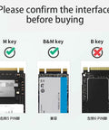 Image explaining M, B&M, and B key interfaces for M.2 NVMe drives; essential for compatibility with Top Shelf Dual Bay M.2 NVMe Enclosure.