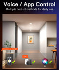 6 Inch Canless LED Recessed Lights 13W 1000LM Smart Color Changing Downlights With WiFi Bluetooth J Box Ready, shown with voice control
