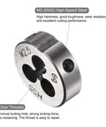 Premium M2.5 X 0.45 Right Hand Round Thread Die in HSS, detailed side view with markings and clear threads for cutting