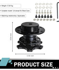 Built Tight Quick Swap Steering Wheel Adapter And Six Hole Hub Boss Kit For Drag Strip Runs and Autocross Days In Gloss Black Aluminum, 3.54 inch size.