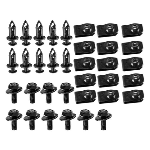 Honda Engine Cover Clip Fastener Kit Replacement For Undertray Splash Guard Plug And Play Install Direct Fit Durable Auto Part With Long Lasting Performance Replaces Worn Or Damaged Clips On Honda Vehicles black plastic clips and bolts
