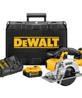 Heavy Duty Cordless Circular Saw Kit With 20v Max Power Includes 5-1/2 Inch Carbide Blade And Bright LED Light, complete with battery and charger.