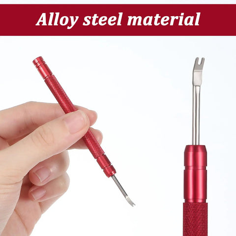 Close-up of red alloy steel tool from 5 Piece Watch Hands Repair Tool Kit For Precise Hand Removal Pro Grade Watch Repair Tools Set Metal Tools