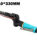 Knockout Heavy Duty Pneumatic Air Belt Sander With 360 Swivel Handle for weld prep, featuring a blue handle and 330mm sanding belt.