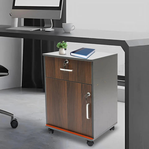 Slick Locking Vertical File Cabinet With Smooth Glide Casters And Ample Under Desk Storage Space, engineered wood, small size, under desk printer stand.
