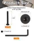 Heavy Duty Carbon Steel Flat Head Socket Cap Screws, 3/16-24 X 1-3/4 Inches, showing dimensions and hex wrench, Pack Of Ten.