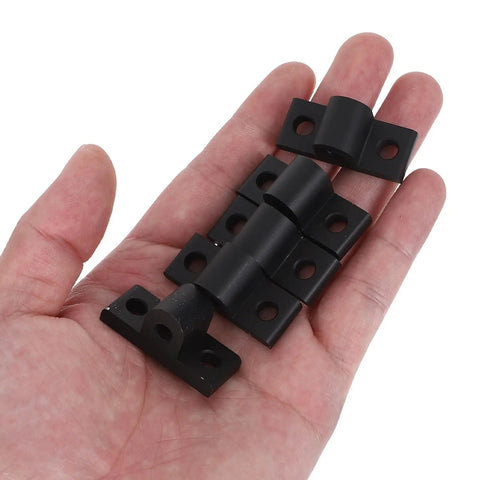 Heavy Duty Aluminum Extrusion Corner Brackets Ten Piece Set Black T Slot Connectors in hand showing size and details.