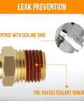 Leak prevention feature of 12 Pack Brass Air Hose Fittings Three Eighth Barb To One Quarter NPT Male Adapters With Sealant And 12 Clamps