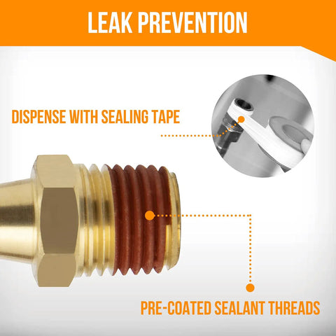 Leak prevention feature of 12 Pack Brass Air Hose Fittings Three Eighth Barb To One Quarter NPT Male Adapters With Sealant And 12 Clamps