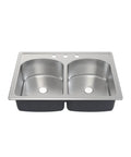 Open Concept Dual Basin Top Mount Kitchen Sink 33 x 22 Inches, 20-Gauge Stainless Steel, Rear Center Drain, 8 Inch Deep View