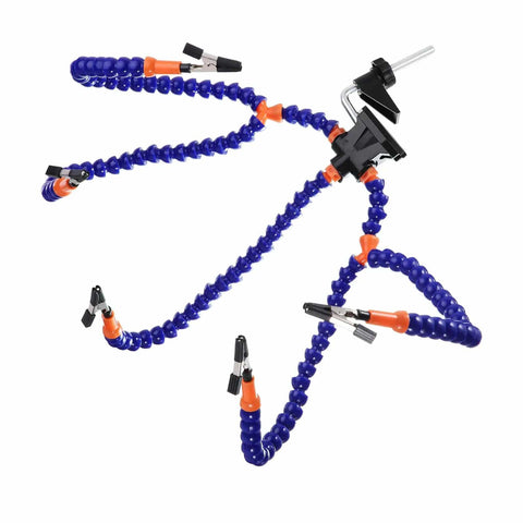 Pro Soldering Helping Hands Clamp Stand With Flexible Gooseneck Arms And 5 Rotatable Alligator Clips, Blue 11 Inch