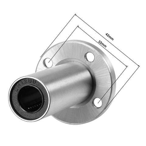 Front view of Extra Long LM12UU Round Flange Linear Ball Bearing Bushing 12mm Bore, 21mm Outer Diameter, 57mm Length Sealed On Both Sides Pack Of 2