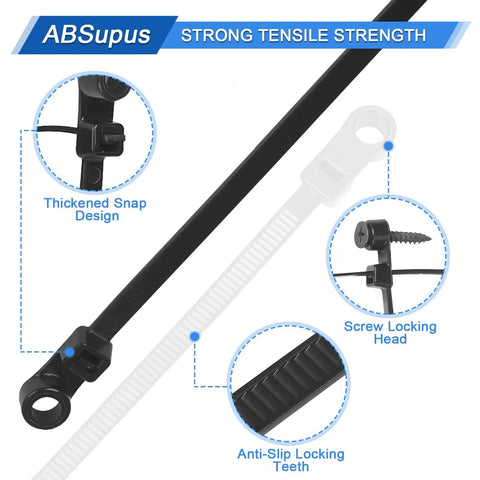 Heavy Duty Zip Ties With Screw Holes Mounting Tabs 12 Inch And 10 Inch 90 Pound Capacity All Weather Indoor Outdoor Cable Management