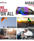 Mirage Vented Safety Goggles With Adjustable Elastic Band And Protective Pouch For Outdoor Activities UV Protection Blue Mirror Lenses Dustproof Design For Men And Women used in various activities.