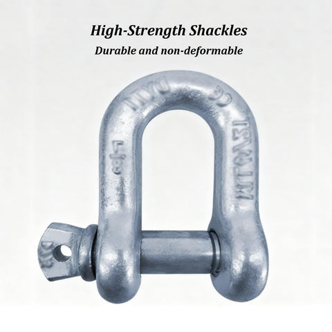 High-strength steel shackle for heavy-duty lifting, featuring durable construction and non-deformable design.