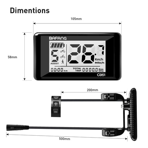 C961 Ebike Display For BBS01B BBS02B BBSHD Mid Drive Motors With PAS UART Protocol, 2.7 Inch HD Screen, 0 To 3 0 To 5 0 To 9 Assist Levels, Easy Readouts, Electric Bike Computer, Durable Backlit Display For Night Rides
