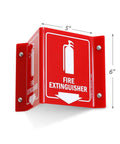 Fire Extinguisher Projecting Sign With Arrow, 6-Inch White On Red Polished Acrylic Sign For Hallways Corridors And Lobby