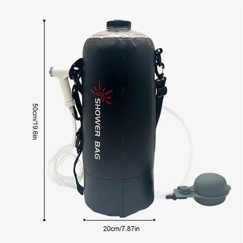 Black Foldable 12L Solar Heated Camping Shower Kit With Removable Hose And Showerhead For Beach Trips Hiking Travel And Outdoor