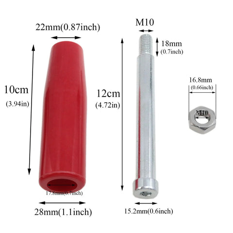 Red M10 Threaded Revolving Hand Wheel Handle With Nut for Lathes Furniture Repair, 100mm long Bakelite handle, M10x100 dimensions