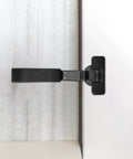 Side view of soft close kitchen cabinet hinge with silent damping for concealed doors, large bend replacement hinge.