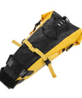 Durable 13L bikepacking bag for long rides with large capacity yellow and black exterior built to last buckles and waterproof material