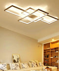 Sleek Dope Three Rectangle Acrylic Chandeliers With Dimmable Remote Flush Mount Ceiling Light Fixtures in living room