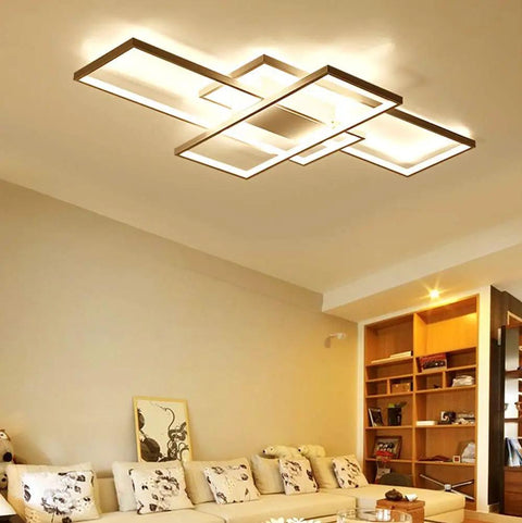 Sleek Dope Three Rectangle Acrylic Chandeliers With Dimmable Remote Flush Mount Ceiling Light Fixtures in living room