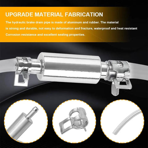 Heavy Duty Two Pack Brake Bleeder Hose Straight Up Game Changer Design With One Way Check Valve detailed view of aluminum and rubber pipe