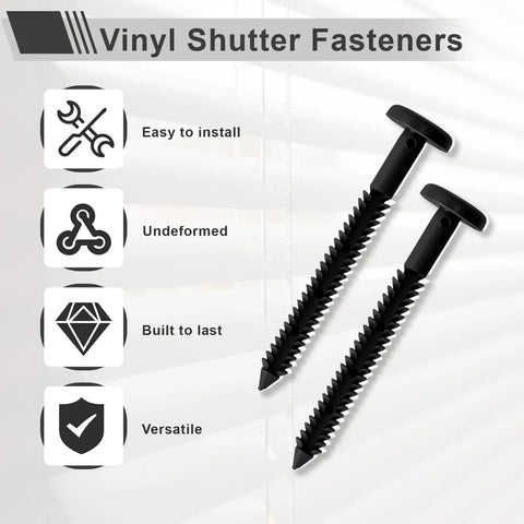Contractor Grade 3 Inch Vinyl Shutter Fasteners With Reverse Barb Design, black fasteners for easy installation.