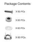 Badass 60 Pack M6 X 16mm Screws Square Cage Nuts Washers For Server Rack Cabinet Mounting showing components like screws, washers, and cage nuts.