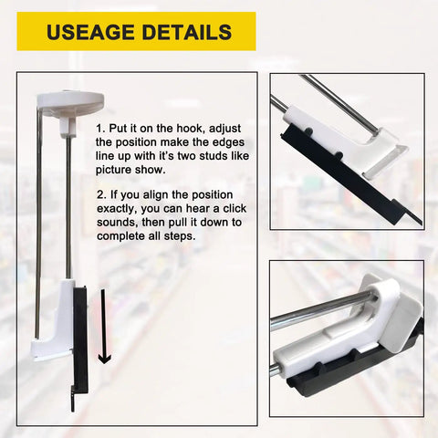 Magnetic Slat Wall Display Hook Set With N52 Magnets In Plastic Housings shown in use and assembly details