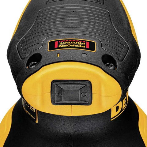 Close-up of Random Orbit Sander With Variable Speed 5 Inch 3 Amp Corded Electric Low Vibration Design With Counterweight.