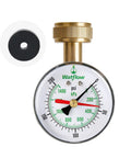 Garden Hose Pressure Gauge 0 To 200 Psi Drag Pointer Two And A Half Inch Dial Three Quarter Inch Female Thread Easy Read For Home Irrigation And House Water Lines Brass Inside Steel Case, brass gauge face
