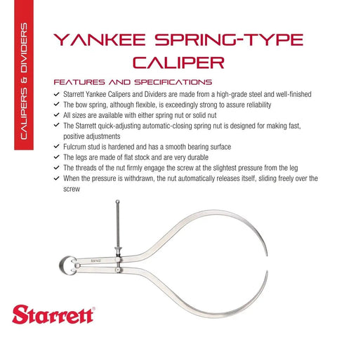 Diagram of Yankee Spring Type Outside Calipers With Flat Legs And Solid Nut For Pro Grade Precision Measurements Hardened 12 Inch