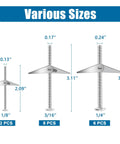 Diagram showing 34 Piece Butterfly Toggle Bolts Kit With 1/4 Inch Four Pack 3/16 Inch Eight Pack And 1/8 Inch Twenty Two Pack Zinc Plated Anchors