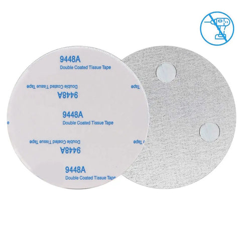 No Drilling Magnetic Smoke Alarm Mounts 3 Pack With Adhesive Pads showing front and back view of tape and magnet.