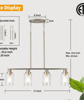Four Light Chrome Kitchen Island Pendant Light Fixture With Clear Glass Shades size diagram and measurements.