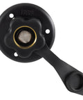RV City Water Inlet With Brass Check Valve, Black Finish, Made In USA, Heavy Duty Construction, Secure Brass Pipe Threads For Leakproof City Water Fill And Reliable RV Hookups. Black RV water inlet with brass screen and cap