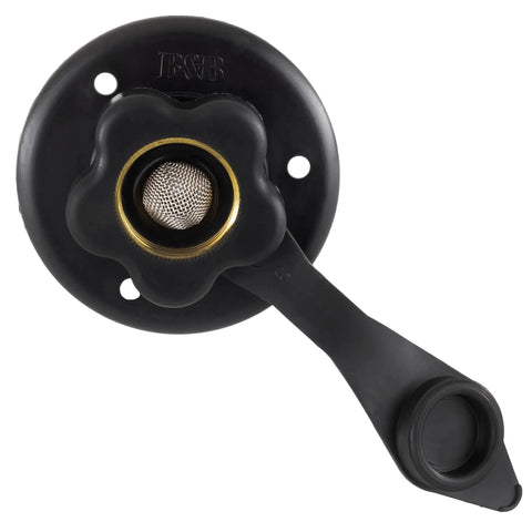 RV City Water Inlet With Brass Check Valve, Black Finish, Made In USA, Heavy Duty Construction, Secure Brass Pipe Threads For Leakproof City Water Fill And Reliable RV Hookups. Black RV water inlet with brass screen and cap