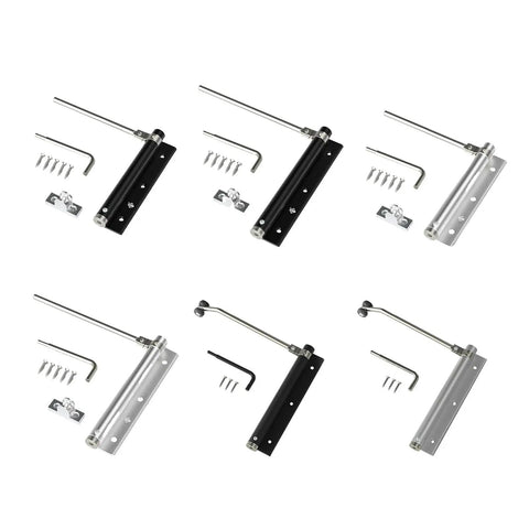 Automatic Rebound Door Closer For Home Use Surface Mounted Spring Closer with adjustable hinge, black and silver finish.