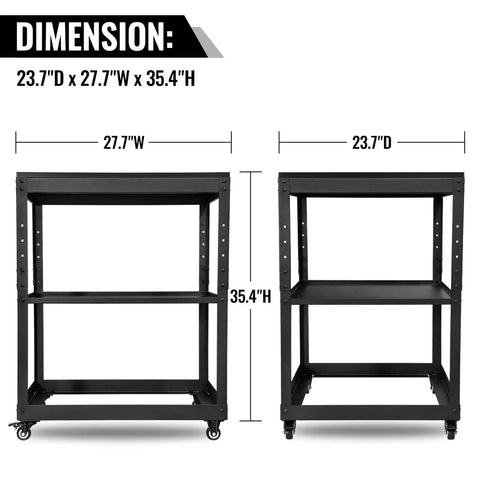 Dimensions of Hardcore Rolling Planer Stand With Quick Height Adjustments And Heavy Duty Steel Base: 23.7"D x 27.7"W x 35.4"H.