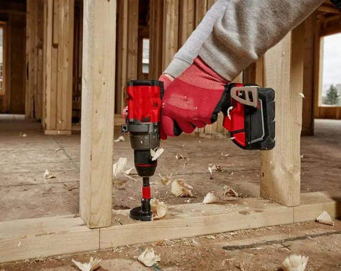 Badass 18V 1/2-Inch Compact Cordless Drill Driver Bit Socket Adapter Compatible With M18 Power System High Torque Li-Ion Motor using drill on wood.