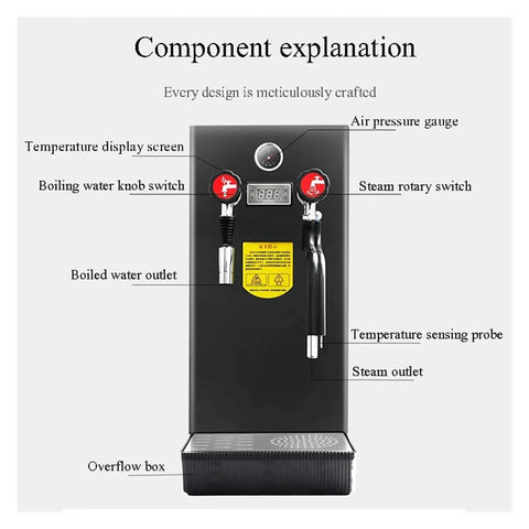 Heavy Duty Commercial Steam Boiler For Bubble Tea Shops Automatic Electric Hot Water Heater panel with controls and gauges.